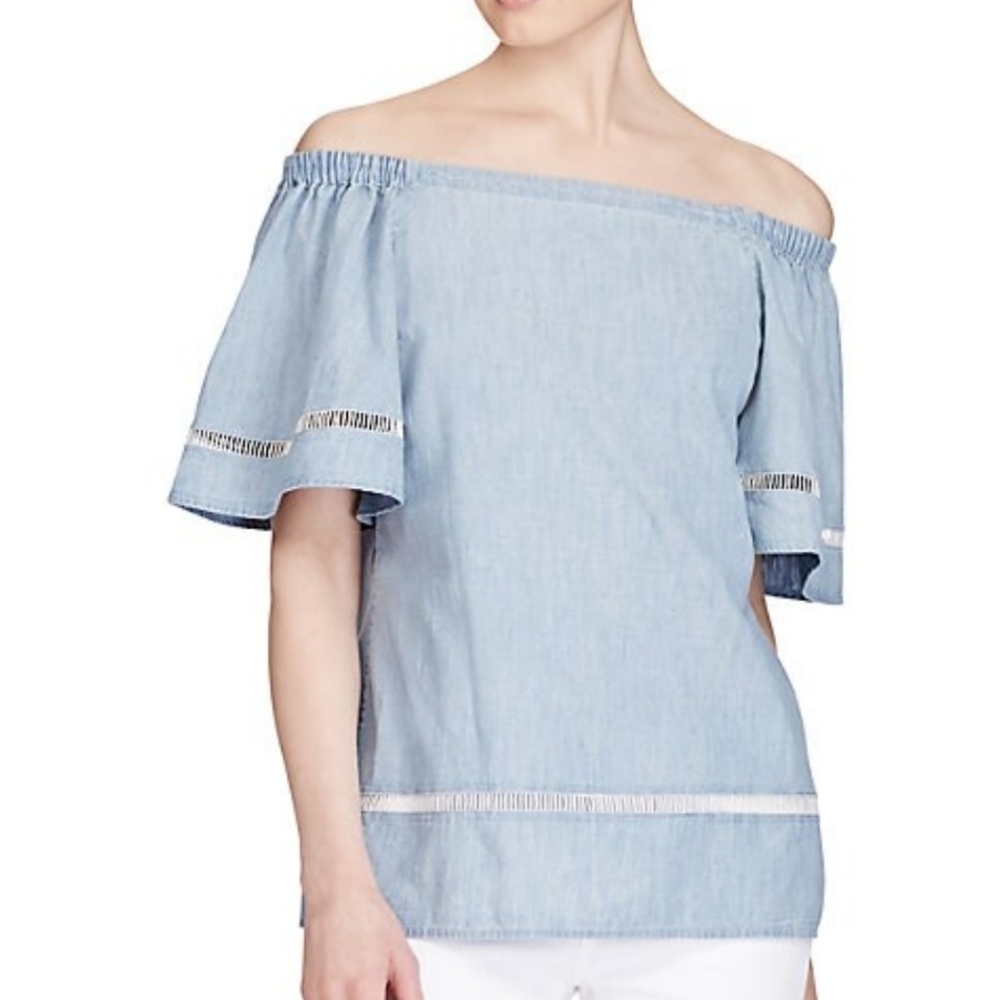 Lauren 𝅺Ralph Lauren Petite  Chambray  off the Shoulders Blouse